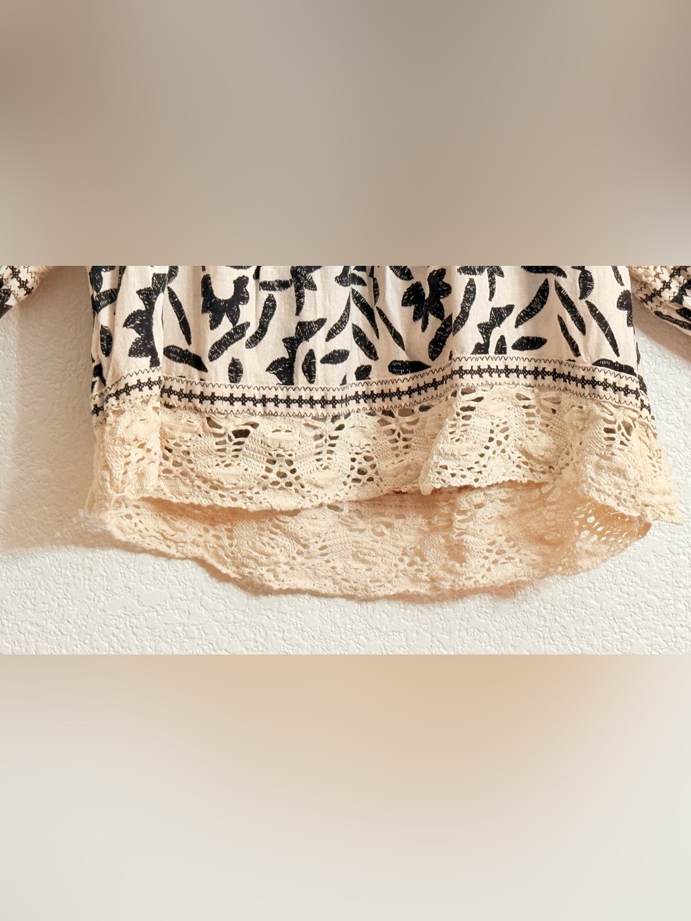Christian Siriano Boho Linen Blend Embroidered Square Neck Puff Sleeve Blouse L - Picture 6 of 9